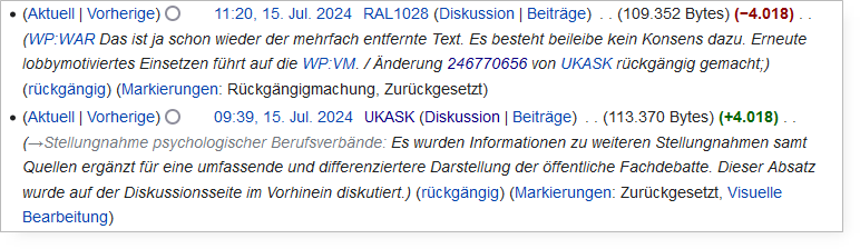 Löschung der durch die UKASK eingepflegten Änderungen